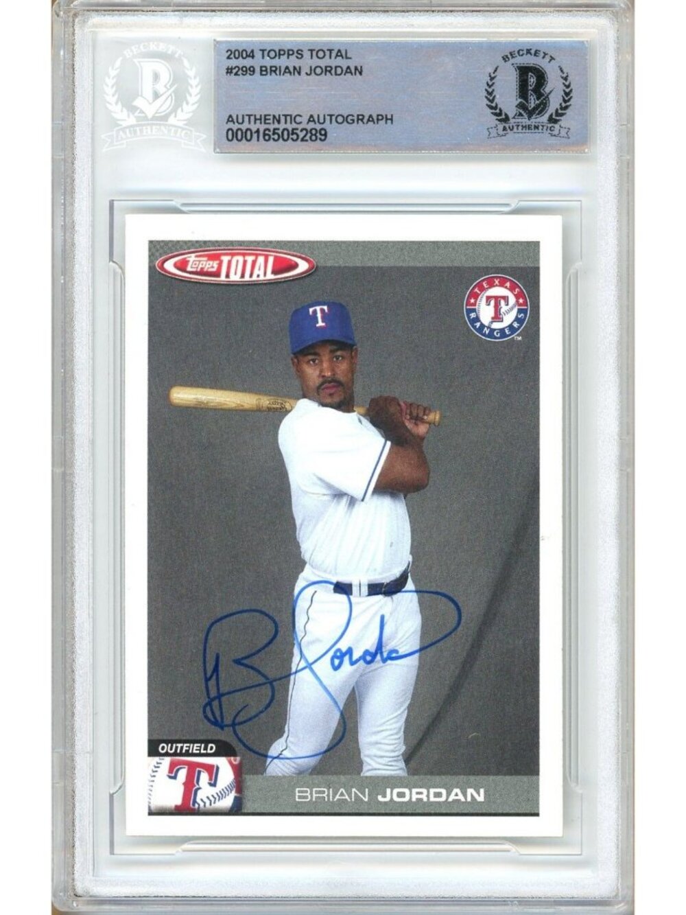 Brian Jordan Signed 2004 Topps Total #299 Texas Rangers Beckett BAS Slabbed Auto